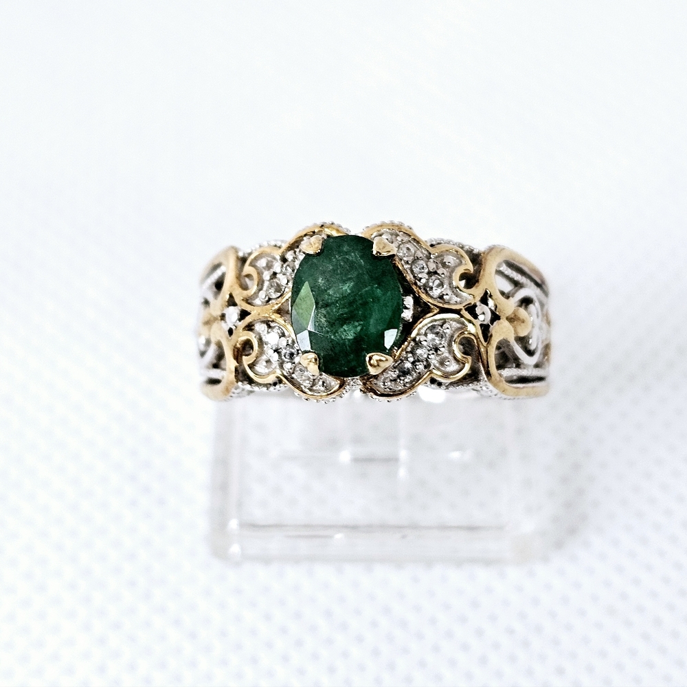 Rare Untreated Emerald & White Zircon Ring Palladium Sterling Silver 18k Sz 7! - Picture 4 of 8